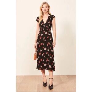 🍒Catarina Wrap Dress🍒Reformation Midi Spring Summer Trend Floral Black Dress